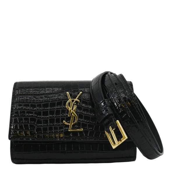 YVES SAINT LAURENT  Kate Crocodile Embossed Leather Belt Bag Black - Picture 1 of 13